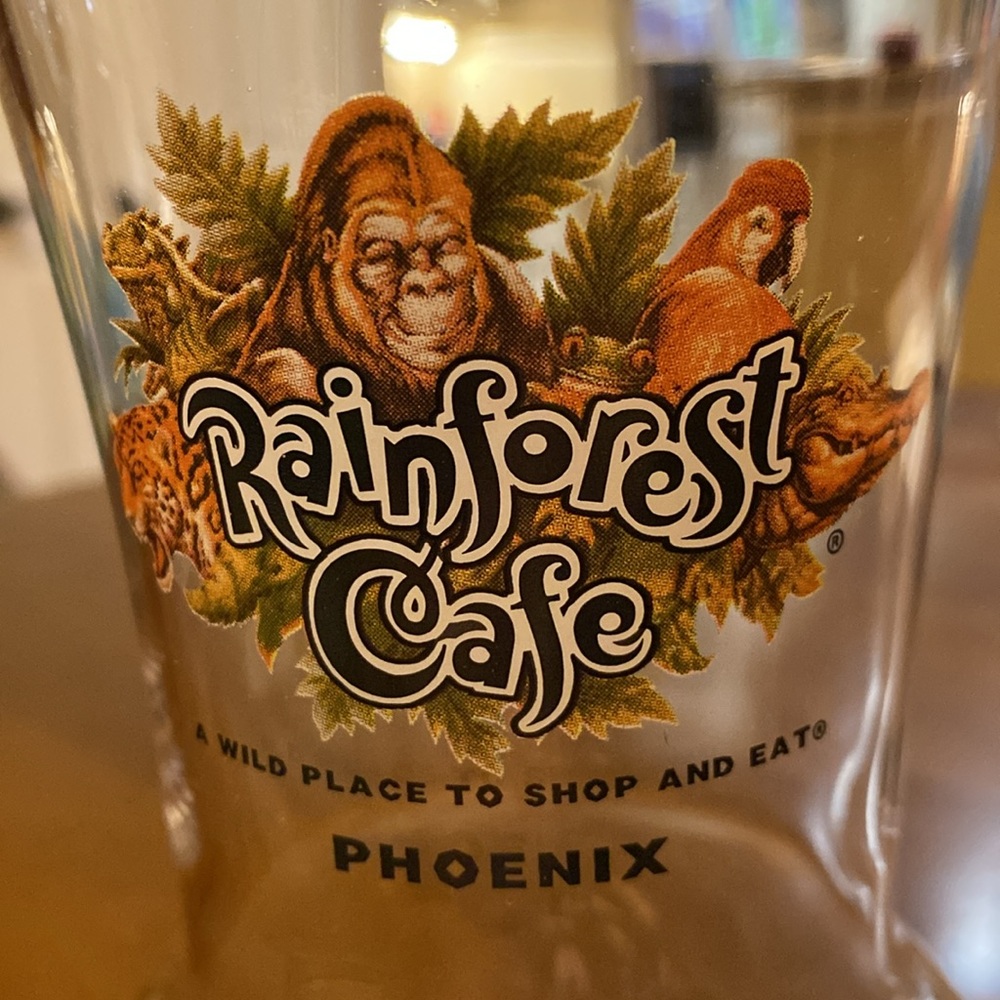 Vintage Rainforest Cafe Phoenix Souvenir Hurricane Glass 8" Tall
